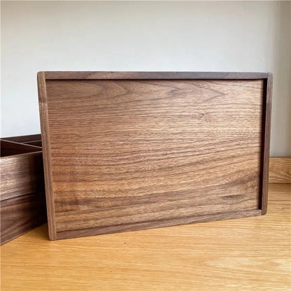 Compartment Solid Walnut Desk Organizer Precision-Crafted Wooden Storage Box for Office Supplies & Stationery